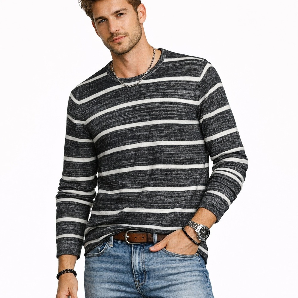 Guess Los Angeles Mens Black White Striped Knit Sweater X1OR08Z2U10 Size M‎
